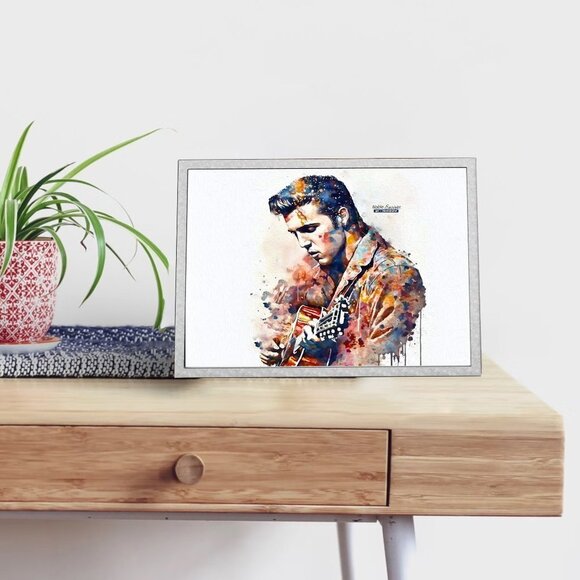 4x6 Elvis Presley Playing Guitar Watercolor Oil Painting Print King of Rock‎ - Picture 4 of 7